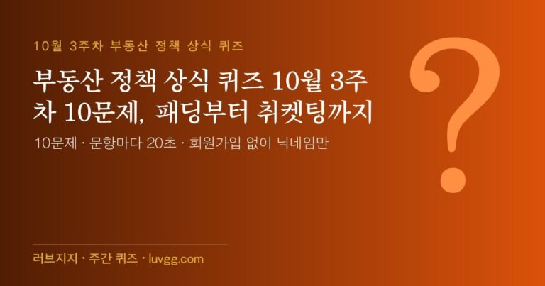 부동산 정책 상식 퀴즈 10월 3주차 10문제, 패딩부터 취켓팅까지